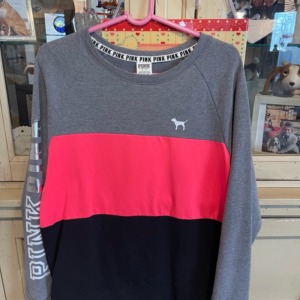 PINK Victoria's Secret Gray and Pink Colorblock Sweatshirt